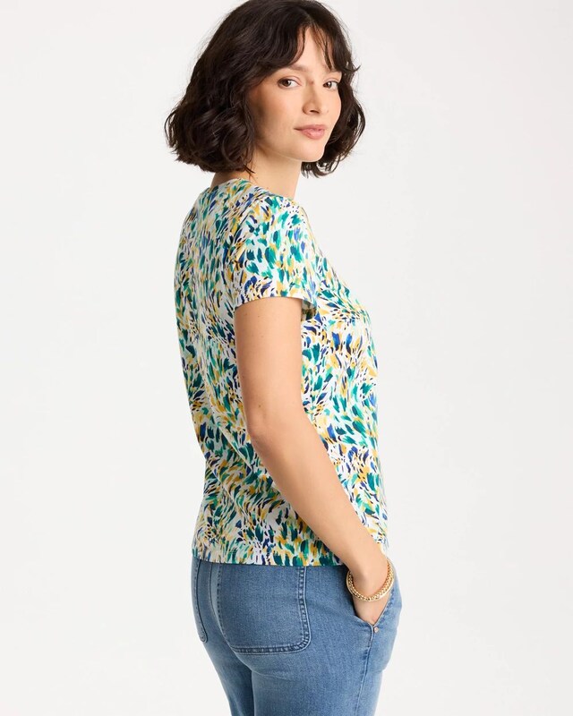 Printed Cotton Stretch Cap-Sleeve Tee - image 3